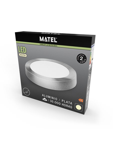 Downlight led superficie redondo plata matel 6w neutra