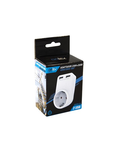 Adaptador 230V + 2usb Giratorio 360º