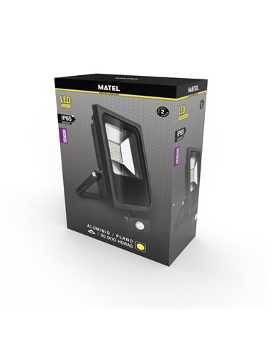 Proyector Led Sensor Negro 20w Calida