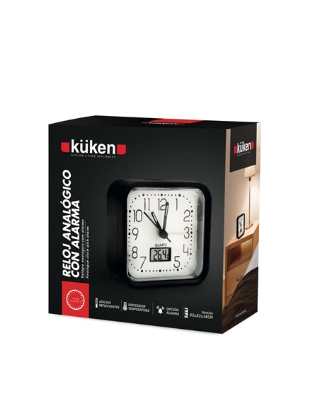 Reloj analógico küken alarma negro