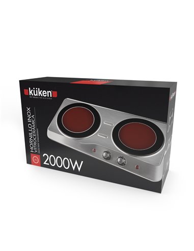 Hornillo Inox Vitro 2fuegos 2000w Kuken