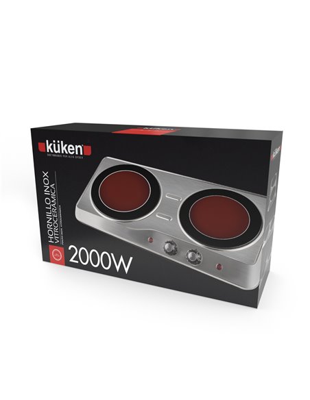 Fogão vitro de aço inoxidável 2 queimadores 2000w küken