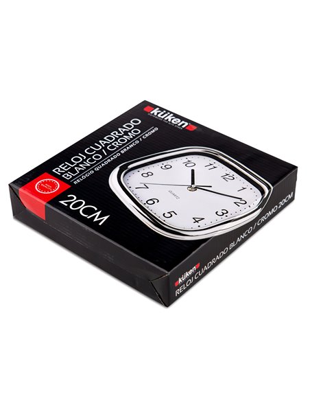 Reloj Kuken Blanco/Cromo Cuadrado 20cm