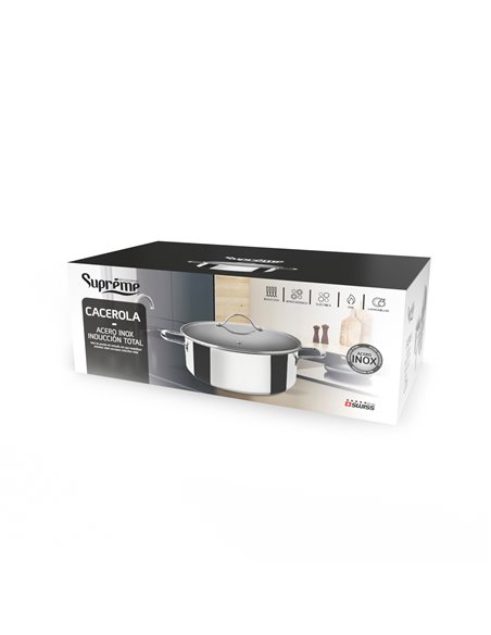 Panela de indução em aço inox com tampa de vidro 20cm