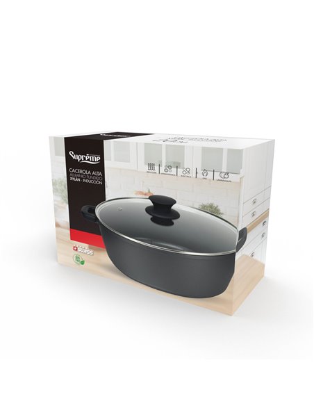 Caçarola alta de alumínio fundido supremo preto Xylán 20cm