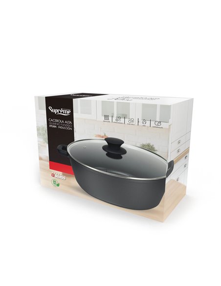 Caçarola alta de alumínio fundido supremo preto Xylán 32cm