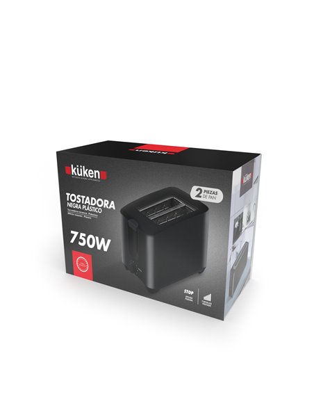 Tostadora plástico kuken 750w 2 ranuras negra