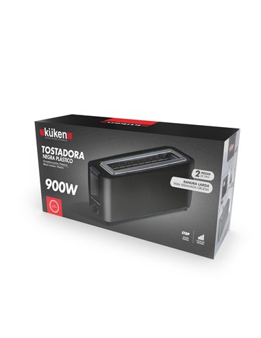 Tostadora Plastico 2pc 900w Grande Negra