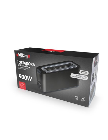 Tostadora Plastico 2pc 900w Grande Negra