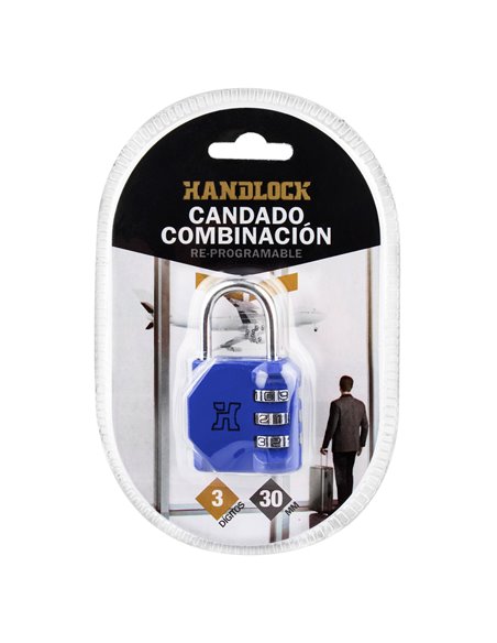 Candado combinación handlock 3 números 30mm azul