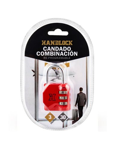 Candado combinación handlock 3 números 30mm rojo