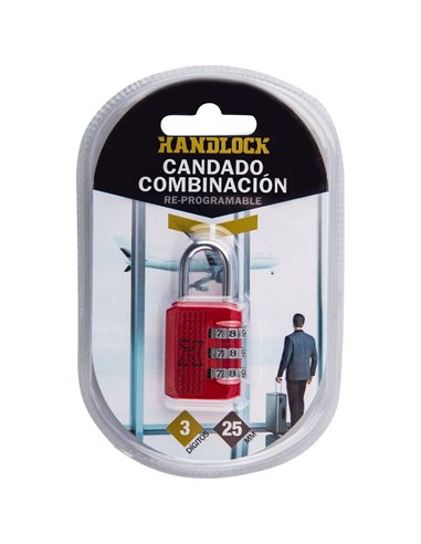Candado Combin Handlock 3 Num 25 Rojo