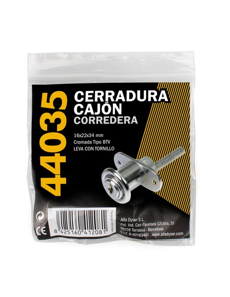 Cerradura cajón handlock cromada corredera