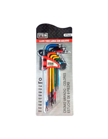 Conjunto de chave longa torx stein cr-v com furo 9 peças cores