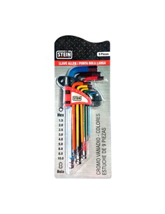 Juego llave allen stein larga punta bola cr-v 9 piezas colores 2