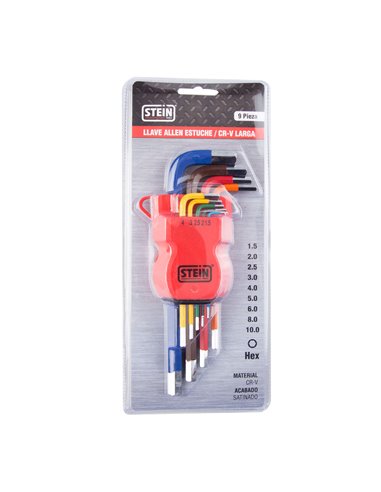 Juego llave allen stein extra larga punta bola cr-v 9 piezas colores
