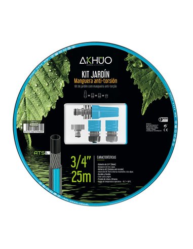 Kit manguera jardín ats antitorsión akhuo 3/4" 25m