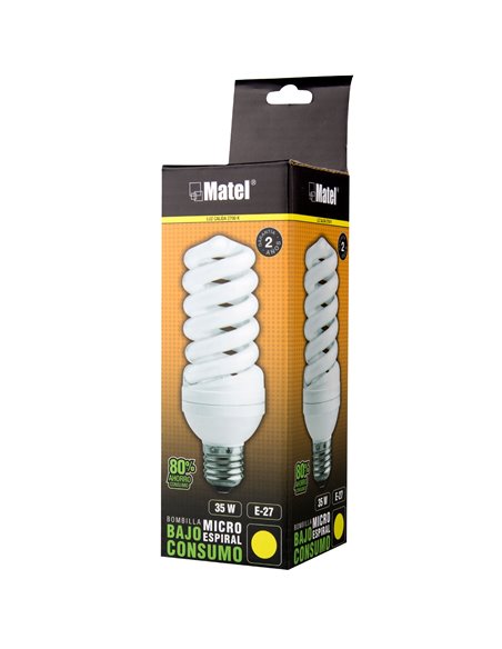 Bombilla bajo consumo matel espiral micro e27 35w cálida
