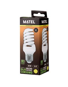 Lâmpada matel espiral micro E27 de baixo consumo 20W 2700K 2