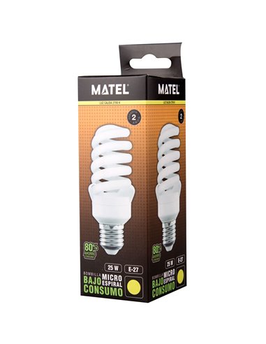 Bombilla bajo consumo matel espiral micro e27 30w cálida
