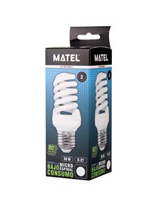 Lâmpada matel espiral micro E27 de baixo consumo 20W 6400K 2
