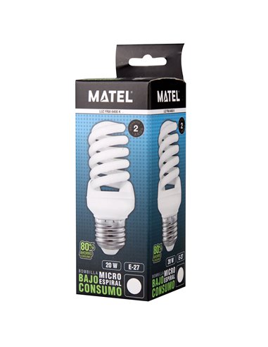 Bombilla bajo consumo matel espiral micro e27 20w fría