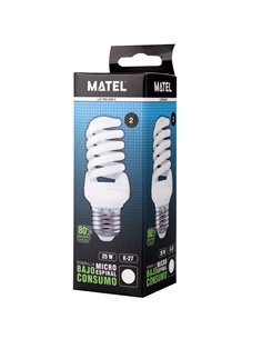 Lâmpada matel espiral micro E27 de baixo consumo 25W 6400K 2