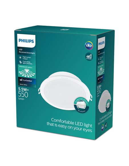 Downlight LED embutido PHILIPS 5,5W 550lm 4000K Luz diurna Meson 9x3,5cm