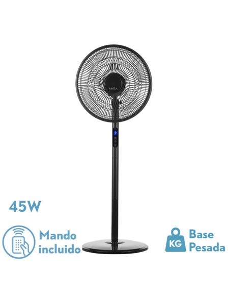 Ventilador De Pie Icono Negro 3vel 45w  119x44x40 Cm Oscilante 5asp.c/ Remoto,temporizador