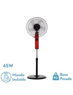 Ventilador De Pie Circus Rojo/negro 3vel 45w Regx43x40cm Oscilante 5asp.c/ Remoto,temporizador