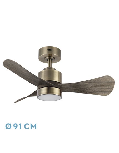 Ventilador Dc Zepelin 18w 1900lm Cuero/roble 3aspas  91d 3000-4000-6500k Remoto,memoria Y Temporizador