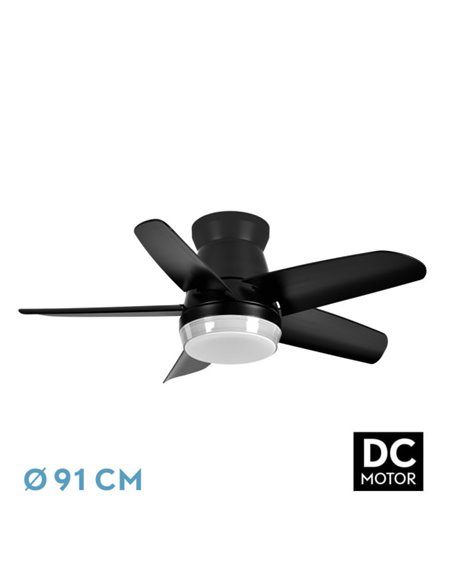 Ventilador Dc Neutron 24w 2400lm Negro 5 Aspas 91d  3000k,4500k,6000k, Remoto+temporizador+memoria