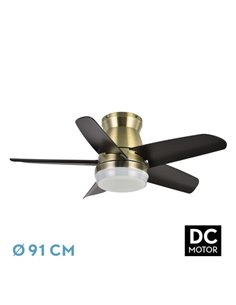Ventilador Dc Neutron 24w 2400lm Cuero/negro 5aspas 91d 3000k,4500k,6000k, Remoto+temporizador+memoria