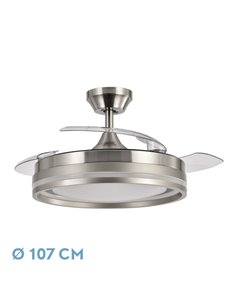 Ventilador Dc Cerrato Niquel 72w 3aspas Desplegables 107d 7200lm 6vel 3000k,4500k,6000k, Remoto+temporizador+memoria