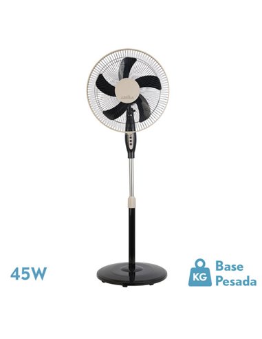 Ventilador De Pie Belmonte Negro/beis 3 Vel.45w 5aspas Orientable, Fijo y Rotatorio Regx43x40 Cm