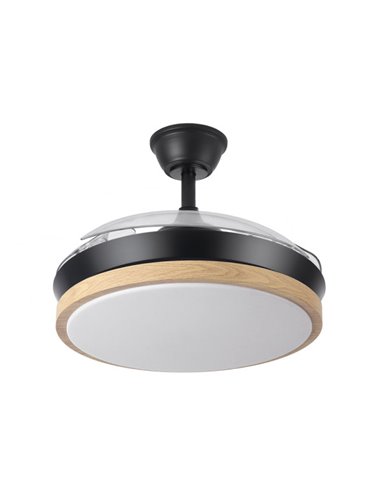 Ventilador Dc Evros Negro/hay 72w 6120lm 91d 3aspas Desplegables 3000-4000-6000k Remoto, Temporizador, Memoria