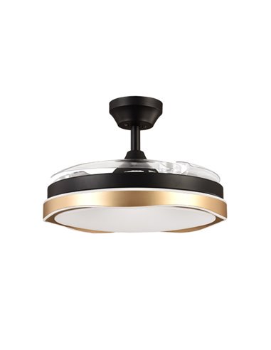 Ventilador Dc Blondi Negro/oro 3aspas 107d 7200lm 6vel 3000k,4500k,6000k, Remoto+temporizador+memoria