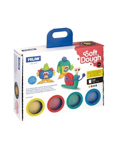 Maletín con 4 botes de 116g de pasta blanda soft dough con herramientas 'caras divertidas' milan