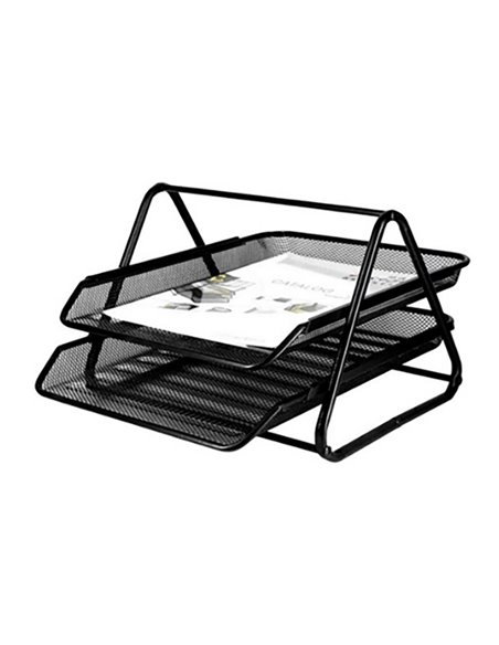 Bandeja sobremesa metálica q-connect rejilla gxa100 negra 2 bandejas 30x35x18,5cm