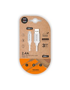 Cabo USB-A para USB-C de nylon branco 1m 2A Tech One Tech