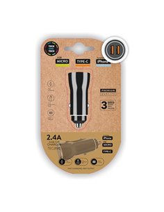 Cargador doble mechero coche negro 2,4a -12w tech one tech
