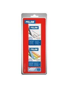 Blister con 1 caja de 10 tizas blancas + 1 caja de 10 tizas de colores milan