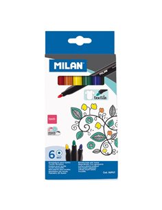 Caja con 6 rotuladores para pintar sobre tejidos milan