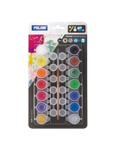 Blister con 14 botes de tempera 5ml + 12 botes de mezclas y pincel milan