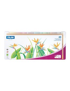 Caja metálica con 48 lápices de colores mina gruesa ø3,5mm hexagonales milan