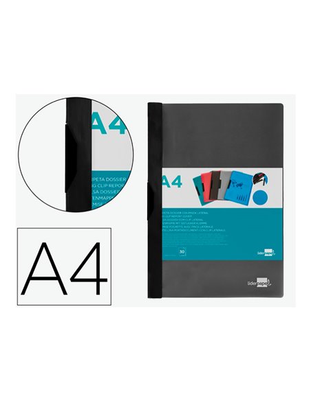 Pasta dossiê com clipe lateral PP DIN A4 preto Liderpapel