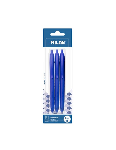 Blister con 3 boligrafos azules milan
