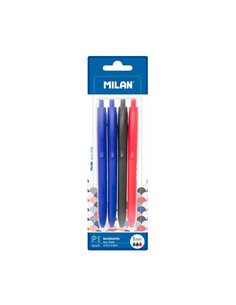 Blister con 4 boligrafos azul-negro-rojo milan 2