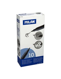 Pack con 10 rotuladores negros permanentes punta fina milan 2