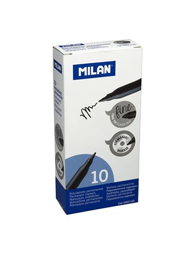 Pack con 10 rotuladores negros permanentes punta fina milan